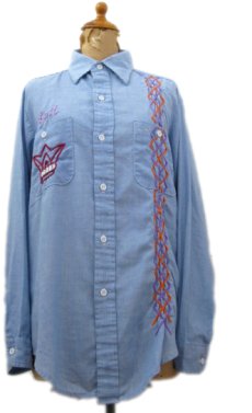 画像1: 1970's Permanent Press Embroidery Chambray Shirts　Sax Blue　size S - M (表記 M 15 - 15 1/2) (1)