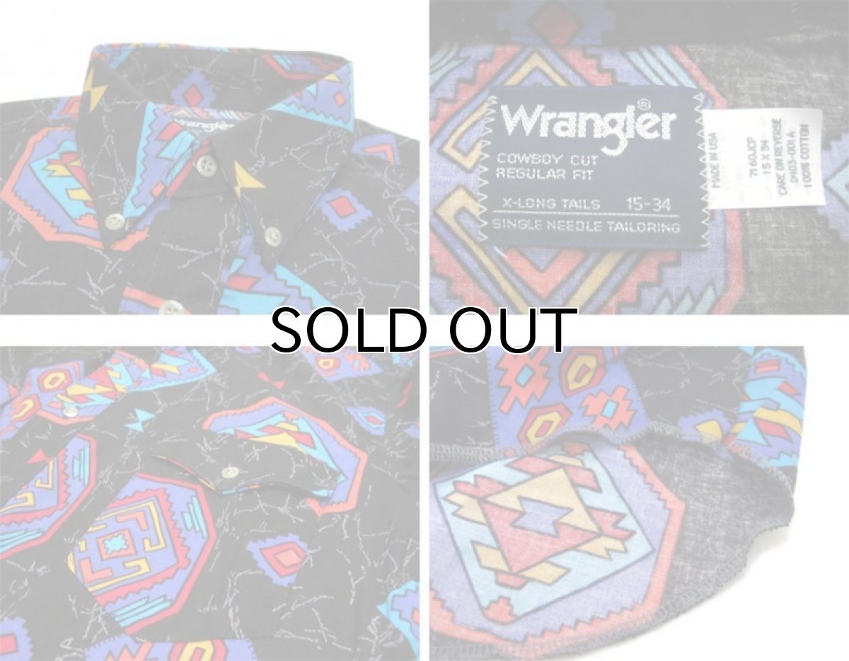 画像4: 1980's~ "Wrangler" Native Pattern BD Shirts -made in USA-　BLACK　size M (表記 15 - 34) (4)