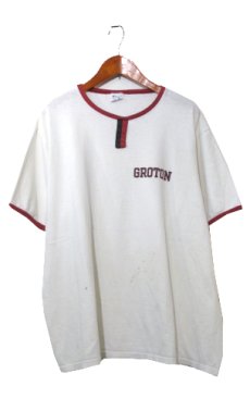 画像1: 1980's Champion "GROTON" Ringer T-Shirts (チョコチン)　White / dark Red　size L (表記 XL) (1)