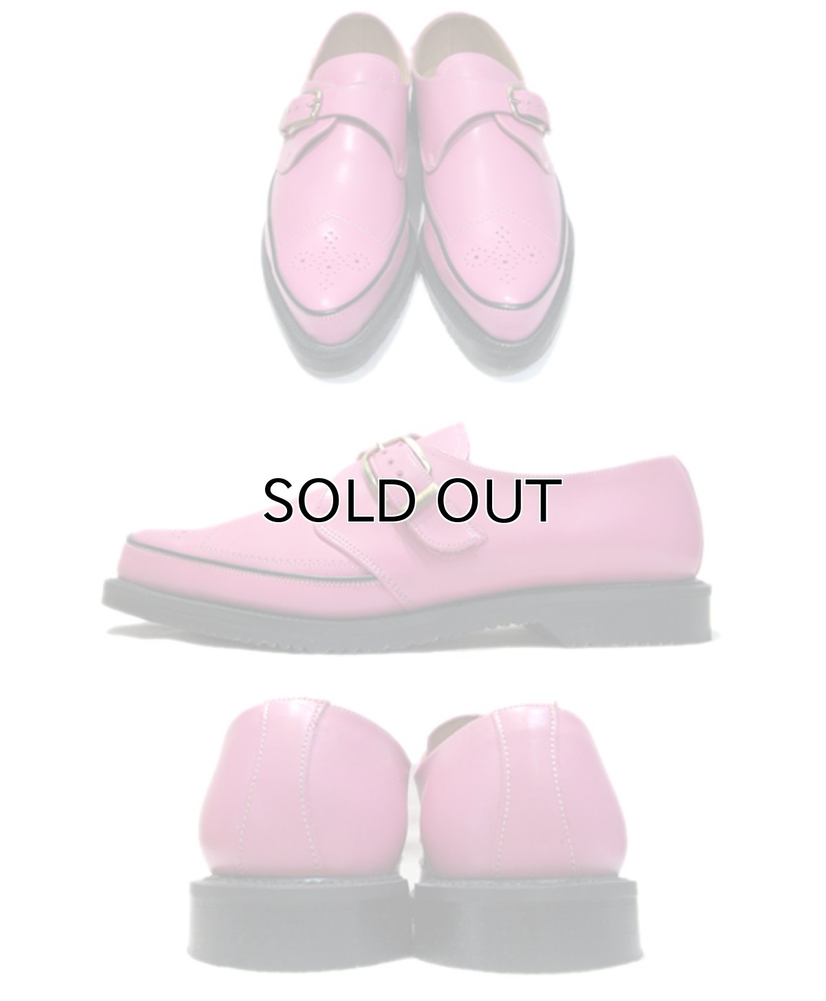 画像2: "GEORGE COX" V-Sole Monk Strap Leather Shoes -made in ENGLAND- PINK size UK 10 (29 cm) (2)