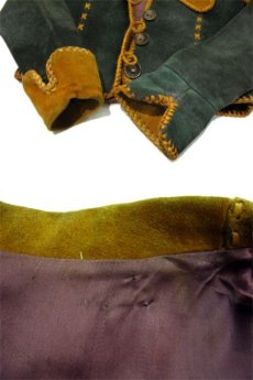 画像5: 1970's Unknown Hand Crafted Suede Leather Jacket -made in MEXICO-　Dark Green / Camel Brown　size XS - S (表記 10) (5)