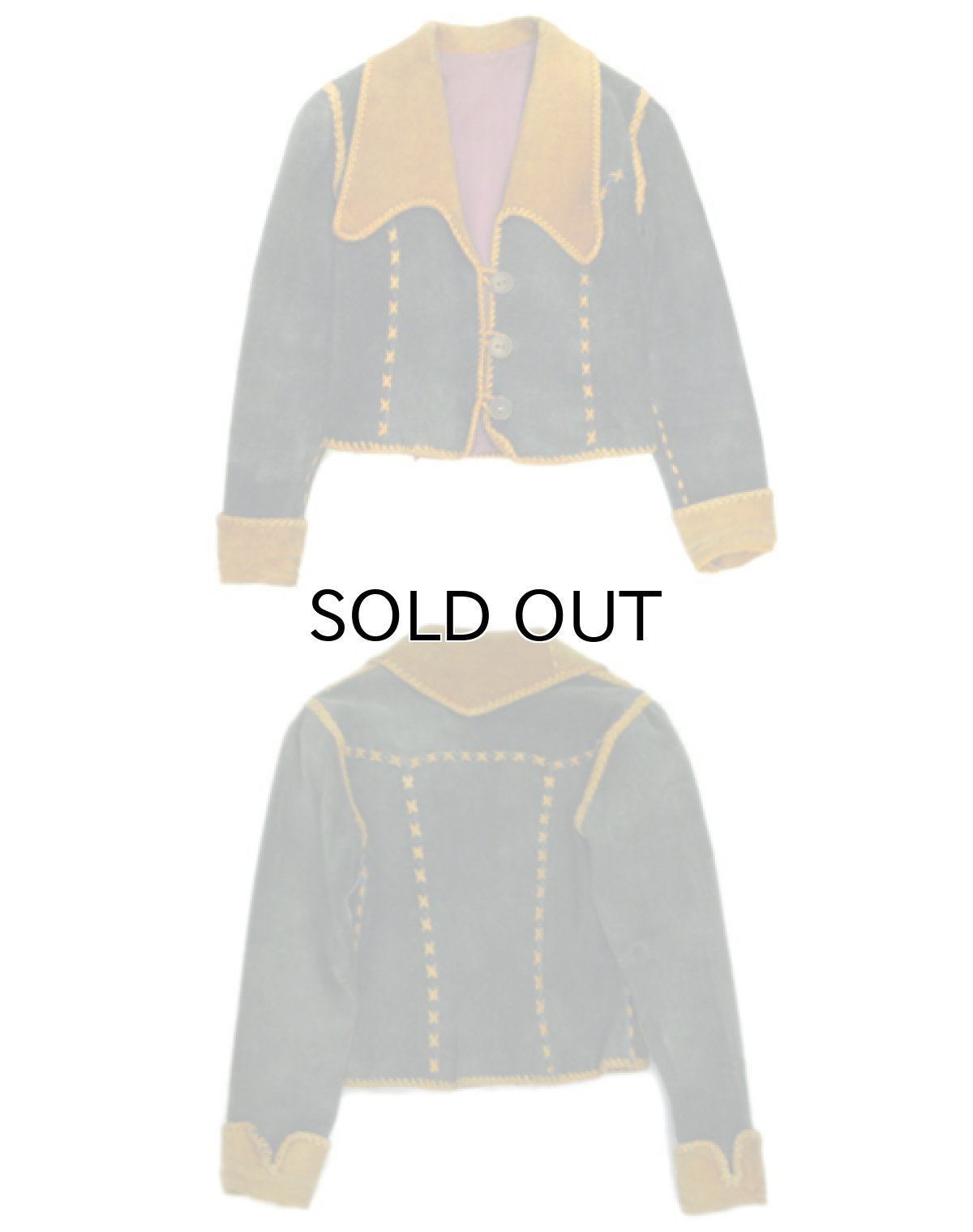 画像2: 1970's Unknown Hand Crafted Suede Leather Jacket -made in MEXICO-　Dark Green / Camel Brown　size XS - S (表記 10) (2)