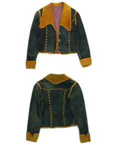 画像2: 1970's Unknown Hand Crafted Suede Leather Jacket -made in MEXICO-　Dark Green / Camel Brown　size XS - S (表記 10) (2)