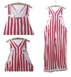 画像2: 1980's "GAME BIBS" Wide Stripe Overall　Red / White　size M - L (表記 不明) (2)