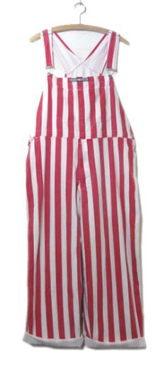 画像1: 1980's "GAME BIBS" Wide Stripe Overall　Red / White　size M - L (表記 不明) (1)