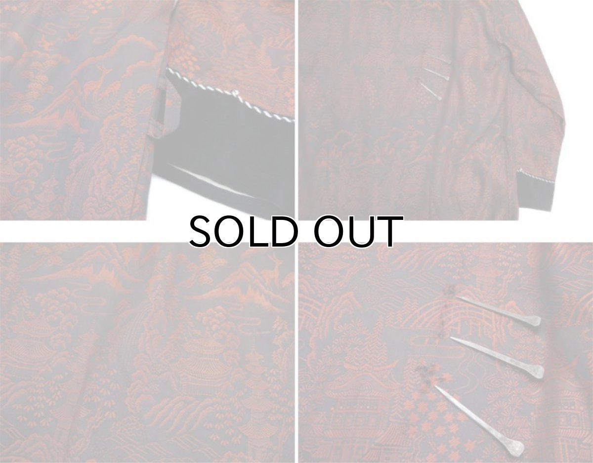 画像4: 1970's Satin Gown "Traditional Japanese Design"　Black / Burgundy　size L (表記 LL) (4)