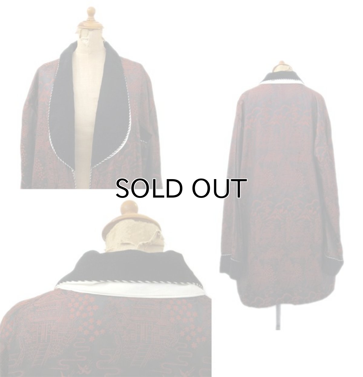 画像2: 1970's Satin Gown "Traditional Japanese Design"　Black / Burgundy　size L (表記 LL) (2)