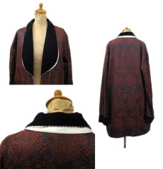 画像2: 1970's Satin Gown "Traditional Japanese Design"　Black / Burgundy　size L (表記 LL) (2)