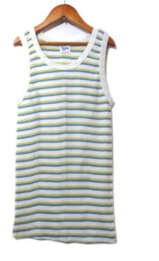 画像1: NEW "Miller" Pannel Rib Multi Border Tank Top　Natural / Yellow Green / Blue Green　size S (1)