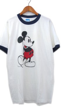 画像1: 1990's Disney Ringer T-Shirts "Mickey Mouse" -made in USA-　White / Navy　size L (表記 L) (1)