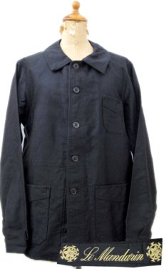 画像1: 1930-40's "Le Mandarin" French Work Moleskin Jacket　Dead Stock one-washed　BLACK　size M (表記 不明) (1)