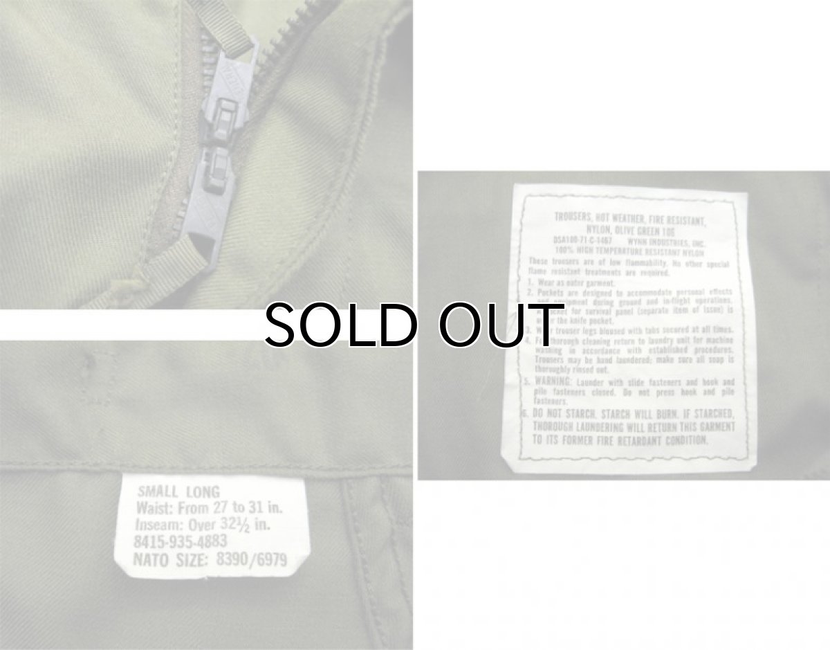 画像4: 1970's U.S.Military Nomex Flight Crew Trousers Dead Stock one-washed OLIVE size w 30 inch (Small - Long) (4)