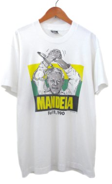 画像1: 1990's "NELSON MANDELA" Print T-Shirts　WHITE　size M - L (表記 不明) (1)