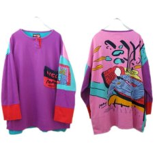 画像2: 1980's "NEO MAX" L/S Henley Shirts -Peter Max Signature Series-　PURPLE　size M - L (表記 L) (2)