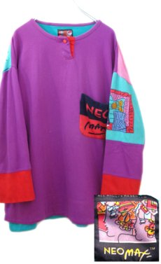 画像1: 1980's "NEO MAX" L/S Henley Shirts -Peter Max Signature Series-　PURPLE　size M - L (表記 L) (1)