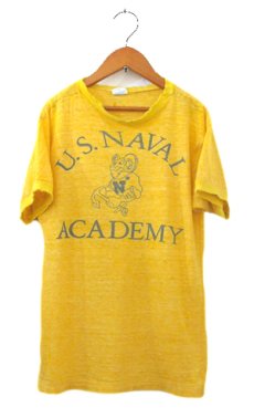 画像1: 1970's Champion "U.S.NAVAL ACADEMY" Ringer T-Shirts -made in USA-　Heather Yellow　size XS (表記 S) (1)