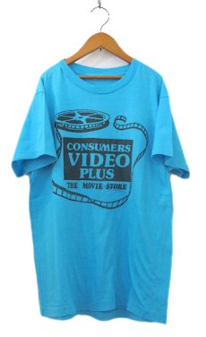 画像1: 1980's Screen Stars "VIDEO PLUS" Print T-Shirts　BLUE　size M (表記 L) (1)