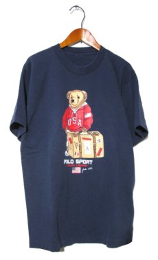 画像1: 1990's RALPH LAUREN POLO SPORTS "BEAR" Print T-Shirts　NAVY　size M (表記 不明) (1)