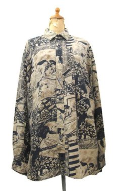 画像1: 1990's~ "PURE" Japanese Pattern Silk Shirts　Beige / Black　size L (表記 M) (1)