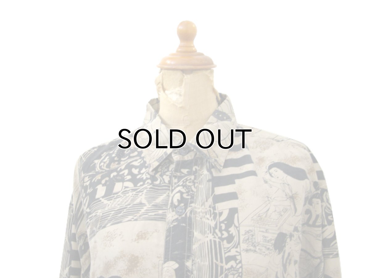 画像3: 1990's~ "PURE" Japanese Pattern Silk Shirts　Beige / Black　size L (表記 M) (3)