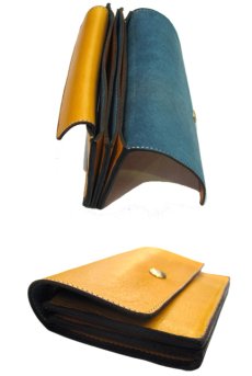 画像3: "JUTTA NEUMANN" Leather Wallet "the Waiter's Wallet"  Medium Size　color : Mustard / Turquoise (3)