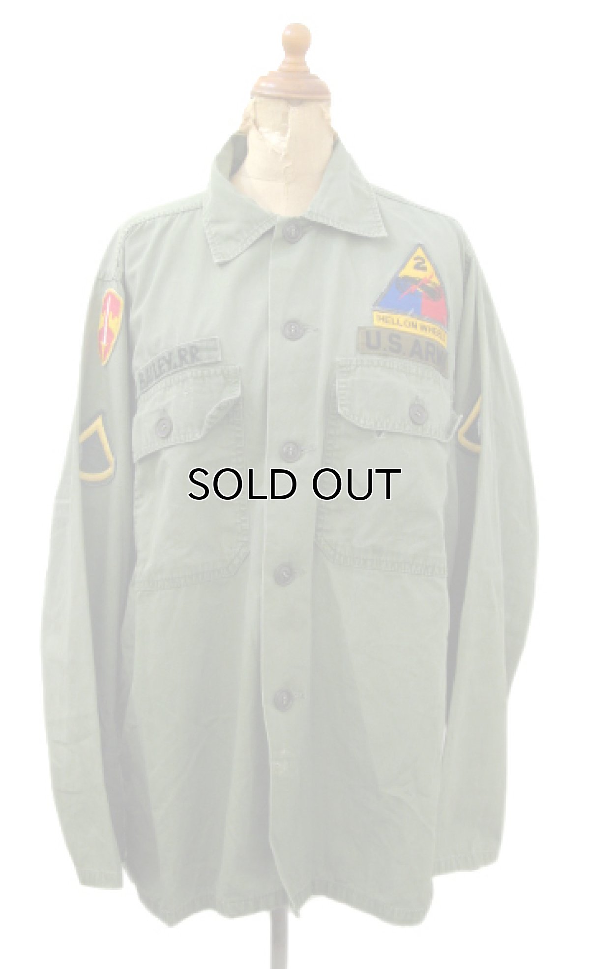 画像1: 1960's U.S.Military "TROOPER" L/S Cotton Poplin Fatigue Shirts　OLIVE　size M - L (表記 M) (1)