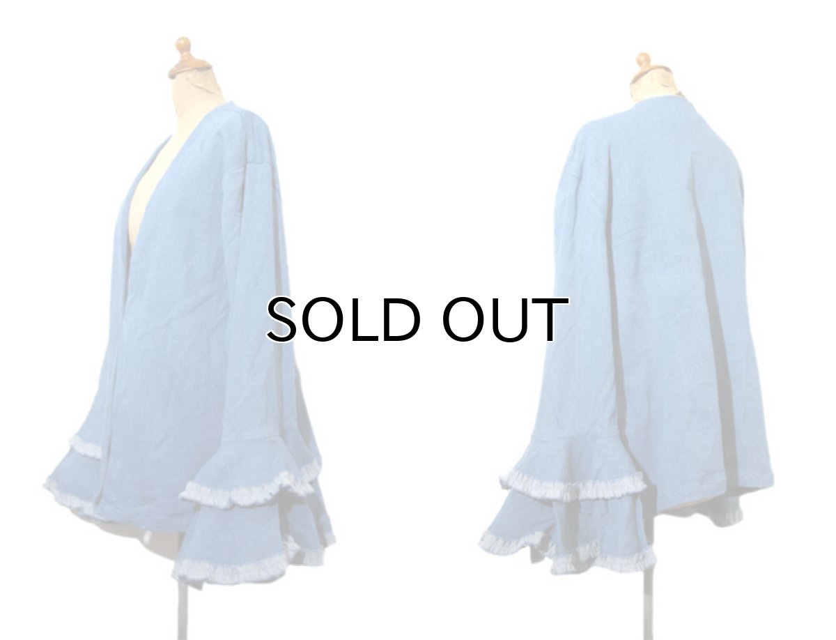 画像2: "COUTURE" Frill Sleeve Design Denim Jacket　BLUE　size M - L (表記 18) (2)