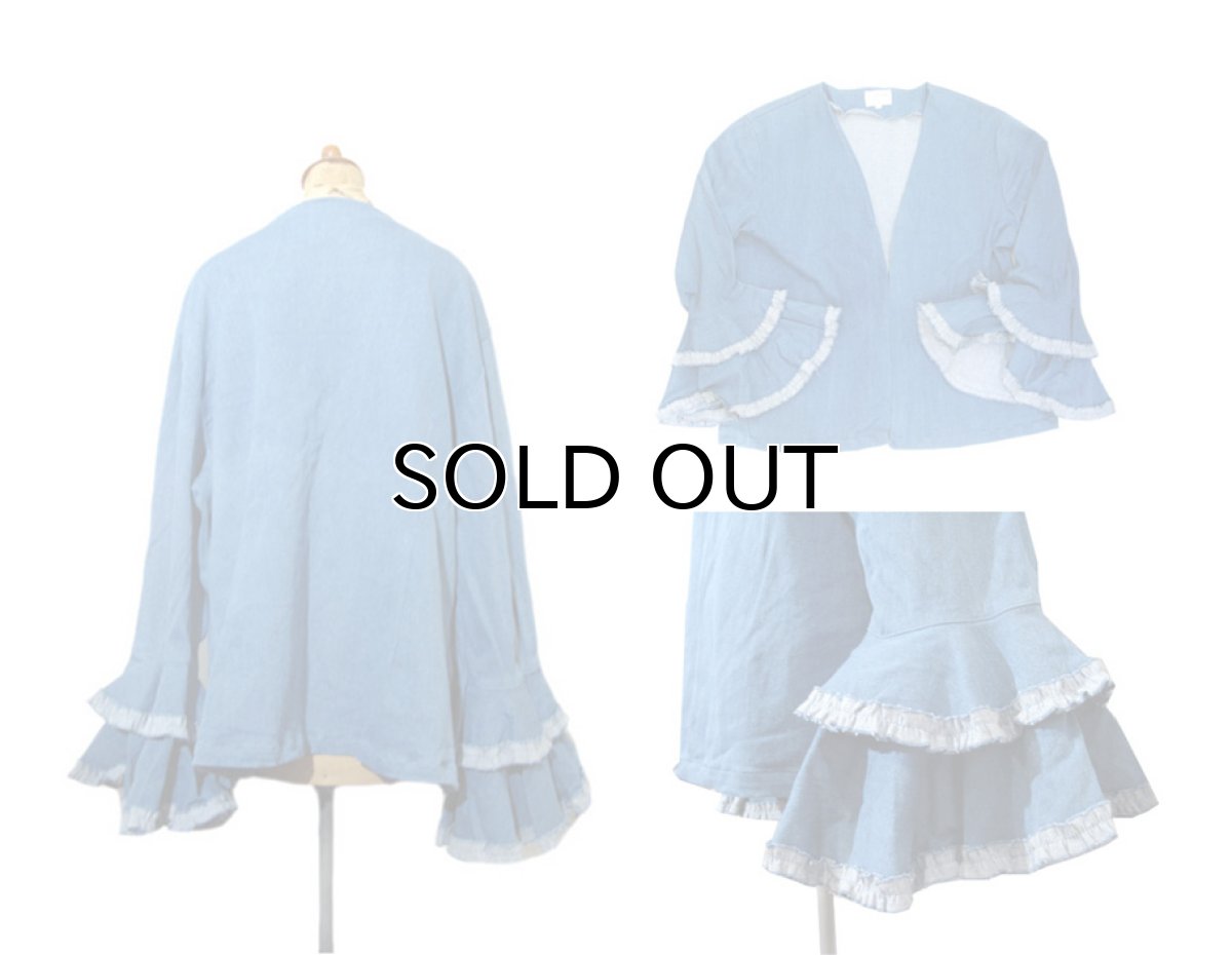 画像3: "COUTURE" Frill Sleeve Design Denim Jacket　BLUE　size M - L (表記 18) (3)