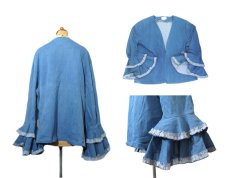 画像3: "COUTURE" Frill Sleeve Design Denim Jacket　BLUE　size M - L (表記 18) (3)