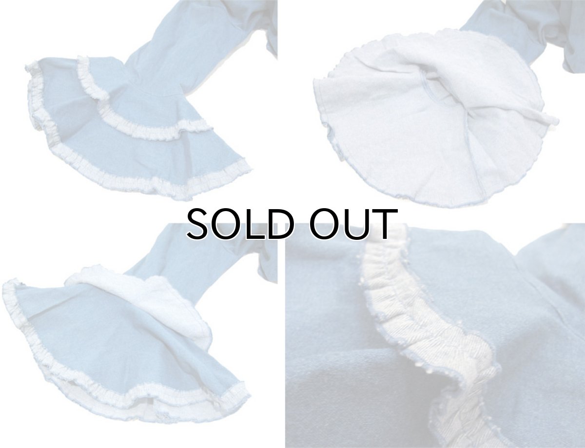 画像4: "COUTURE" Frill Sleeve Design Denim Jacket　BLUE　size M - L (表記 18) (4)