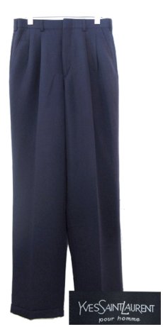 画像1: 1980's YVES SAINT LAURENT -pour homme- Tuck Trousers　NAVY　size w 31 inch (1)