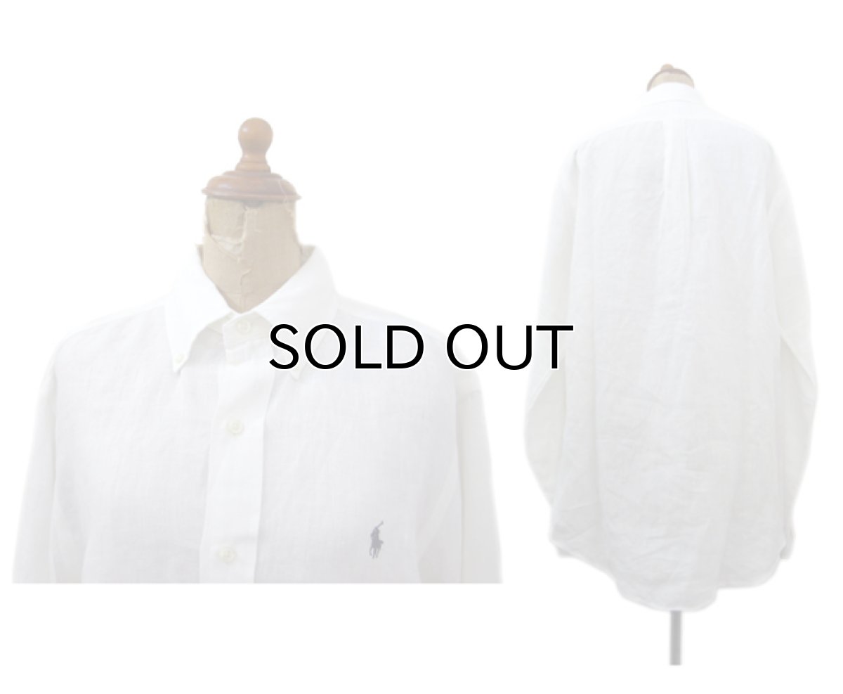 画像2: RALPH LAUREN L/S Linen BD Shirts WHITE size M - L (表記 S) (2)