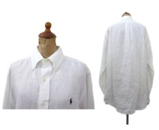 画像2: RALPH LAUREN L/S Linen BD Shirts　WHITE　size M - L (表記 S) (2)