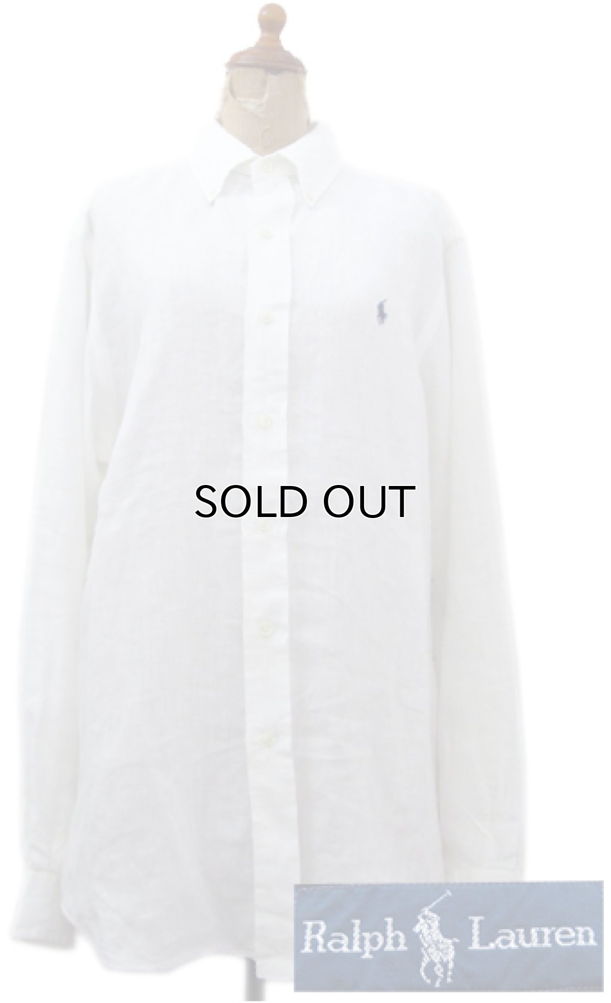 画像1: RALPH LAUREN L/S Linen BD Shirts　WHITE　size M - L (表記 S) (1)