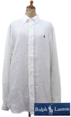画像1: RALPH LAUREN L/S Linen BD Shirts　WHITE　size M - L (表記 S) (1)