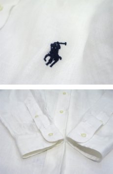 画像4: RALPH LAUREN L/S Linen BD Shirts　WHITE　size M - L (表記 S) (4)