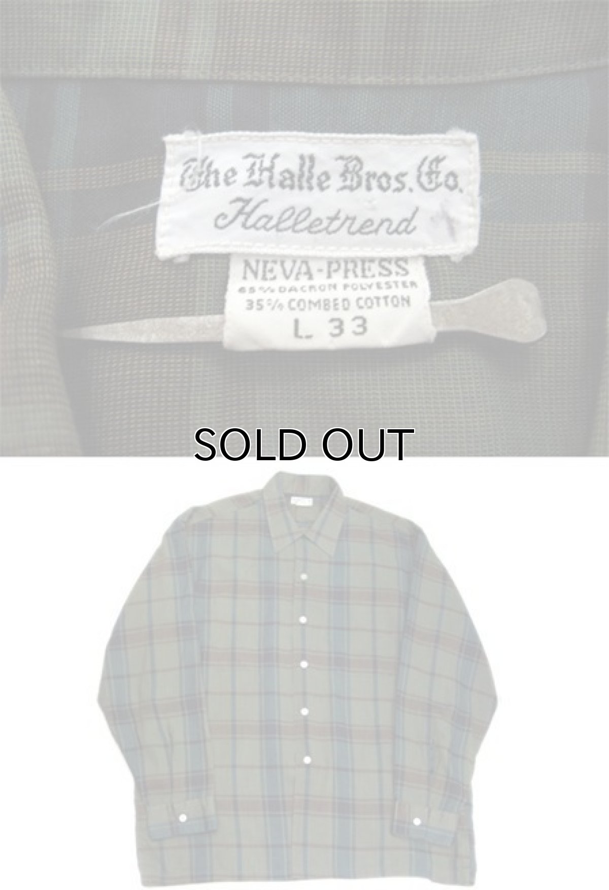 画像4: 1960's "The Halle Bros. Co." Check Pattern Box Shirts　GREEN　size L (表記 L 33) (4)