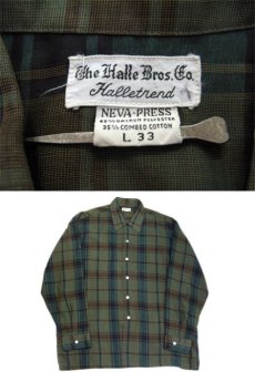 画像4: 1960's "The Halle Bros. Co." Check Pattern Box Shirts　GREEN　size L (表記 L 33) (4)