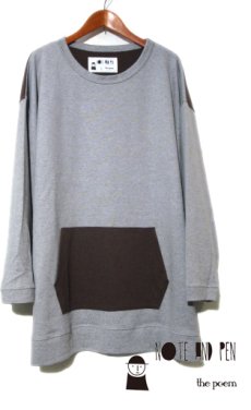 画像1: " Note and Pen the poem " ノートとペン  "ポエムのTee"(袖九分目)  "Kangaroo Pocket"  GREY / BROWN (1)