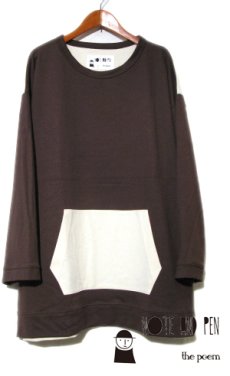 画像1: " Note and Pen the poem " ノートとペン  "ポエムのTee"(袖九分目)  "Kangaroo Pocket"  BROWN / OFF (1)