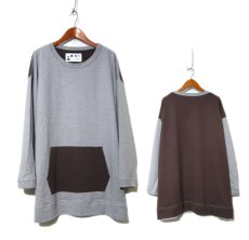 画像4: " Note and Pen the poem " ノートとペン  "ポエムのTee"(袖九分目)  "Kangaroo Pocket"  GREY / BROWN (4)