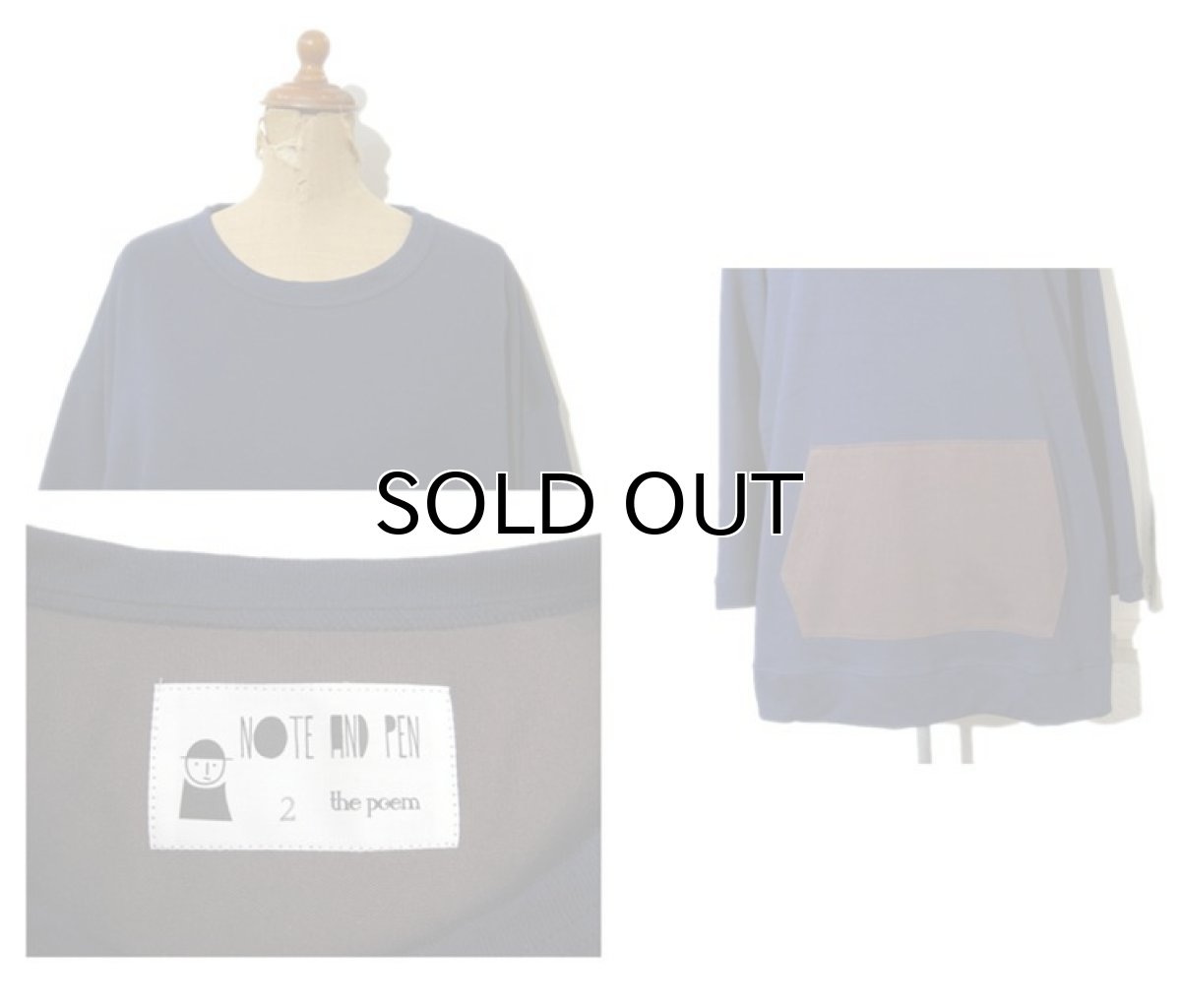 画像2: " Note and Pen the poem " ノートとペン  "ポエムのTee"(袖九分目)  "Kangaroo Pocket"  NAVY / BROWN (2)