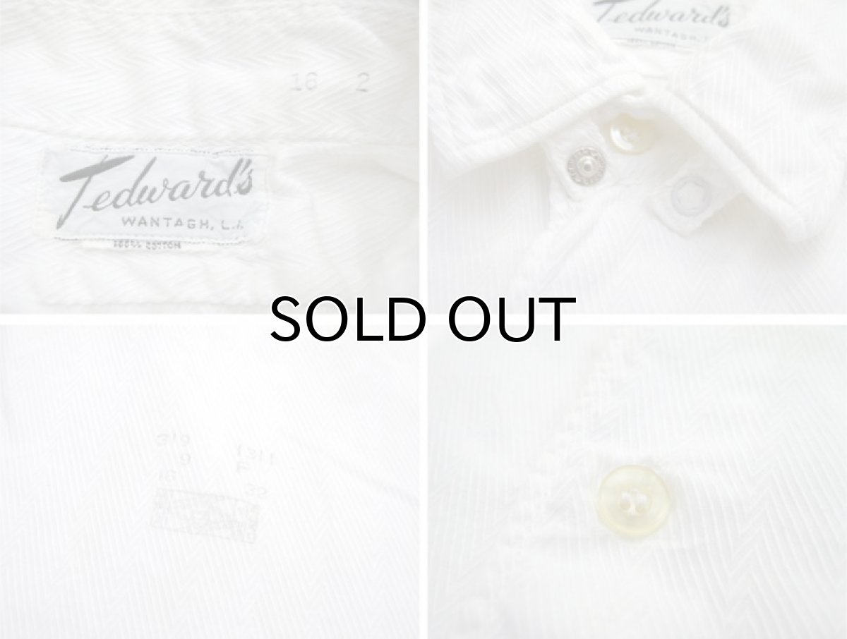 画像4: 1960's "Tedward's" L/S Cotton Tab Collar Shirts WHITE size M-L (表記 16) (4)
