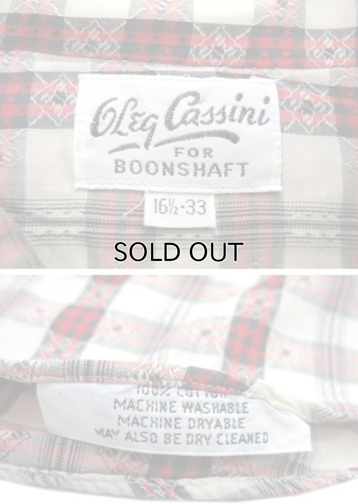 画像3: 1960-70's "Oleg Cassini" Check Pattern L/S Shirts Natural / Red size L (表記 16 1/2) (3)