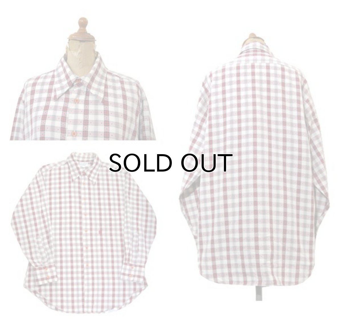 画像2: 1960-70's "Oleg Cassini" Check Pattern L/S Shirts Natural / Red size L (表記 16 1/2) (2)