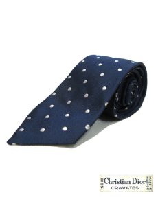 画像1: 1980's "Christian Dior" Pin Dot Narrow Tie　color : Navy (1)