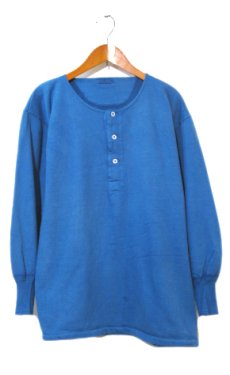 画像1: ~1960's Europe Cotton Pile Henley Neck Shirts　Dead Stock Over-Dye　Blue　size M (表記 7) (1)