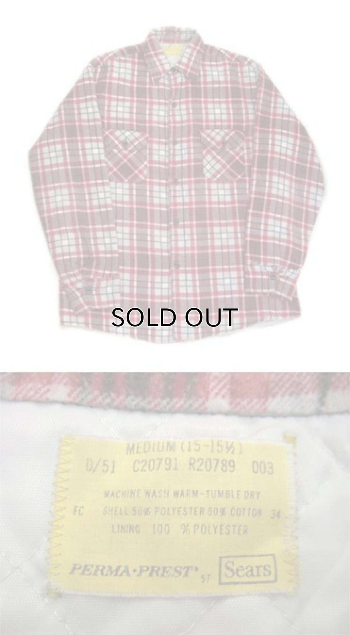 画像3: 1970's "Sears" Check Pattern Flannel Shirts with Quilting Liner　Red　size M-L (表記  M 15-15 1/2) (3)