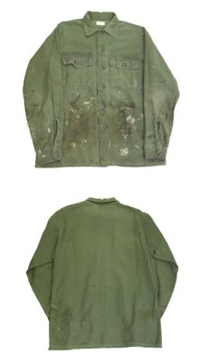 画像4: 1970's U.S.Military L/S Cotton Fatigue Shirts "Painted"　OLIVE　size M - L (表記 15 1/2 x 35) (4)