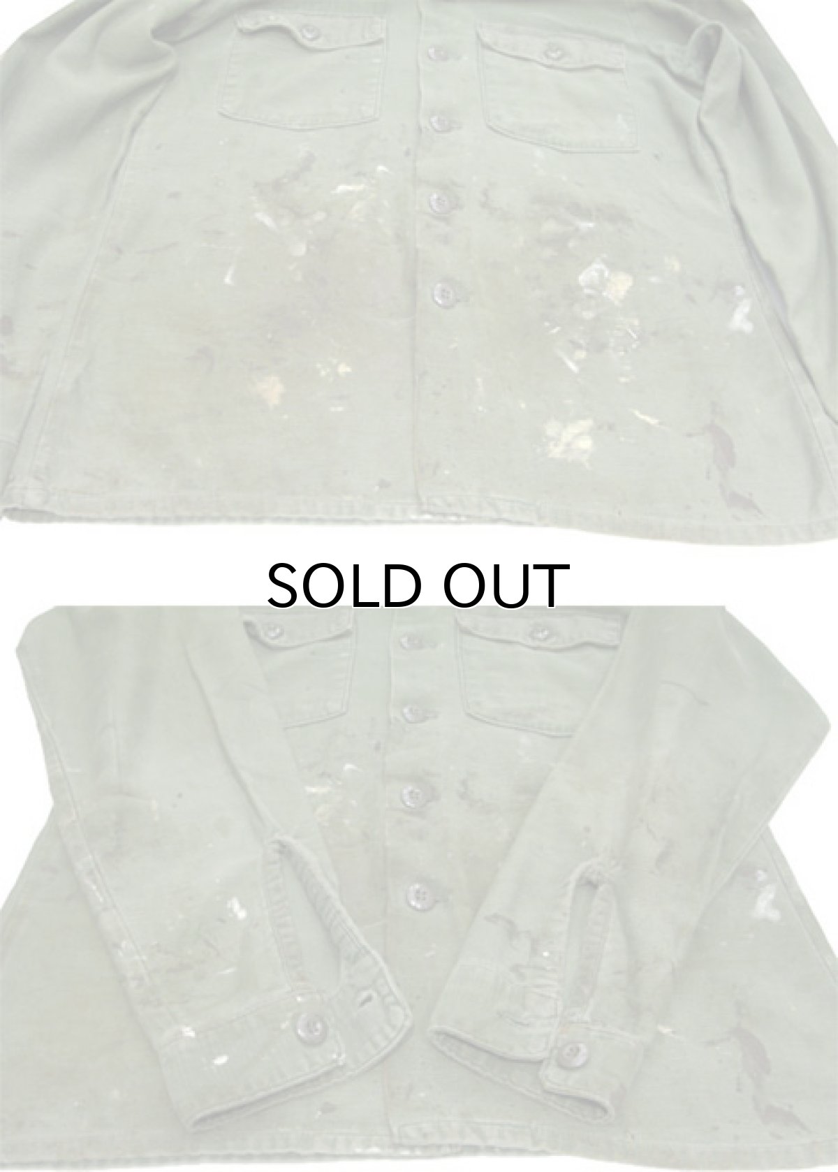 画像6: 1970's U.S.Military L/S Cotton Fatigue Shirts "Painted" OLIVE size M - L (表記 15 1/2 x 35) (6)